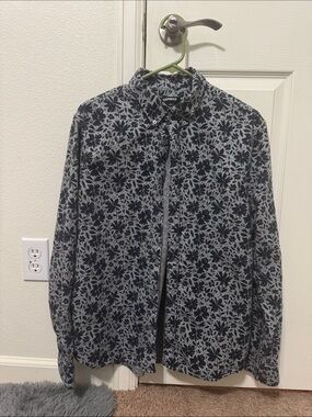 Express Men's Gray Shirt with Black Floral Print